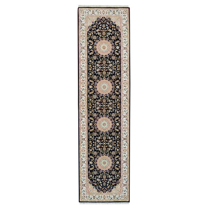 Fine Oriental Wool Hand Knotted Rug Blue Ivory 2.7X10.0 -O065984