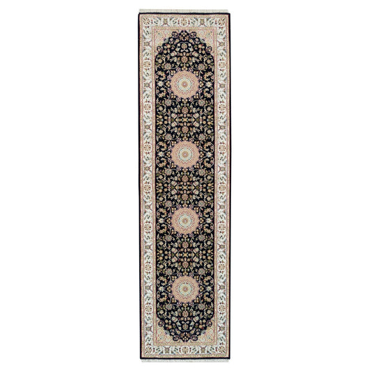 Fine Oriental Wool Hand Knotted Rug Blue Ivory 2.7X10.0 -O065984