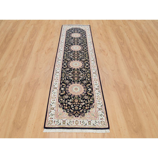 Fine Oriental Wool Hand Knotted Rug Blue Ivory 2.7X10.0 -O065984