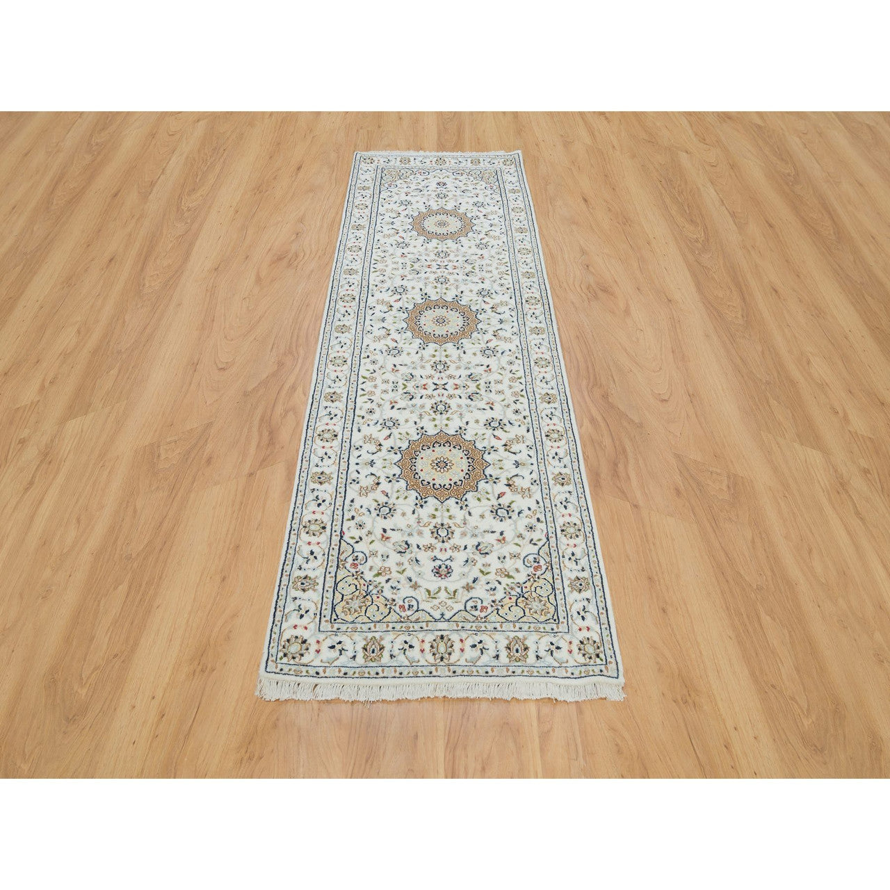 Fine Oriental Wool Hand Knotted Rug Ivory Ivory 2.8X8.4 -O065985