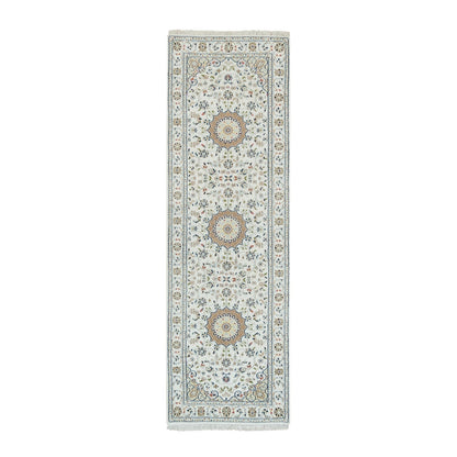 Fine Oriental Wool Hand Knotted Rug Ivory Ivory 2.7X8.1 -O065989