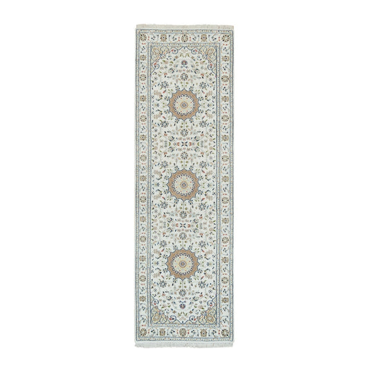 Fine Oriental Wool Hand Knotted Rug Ivory Ivory 2.7X8.1 -O065989