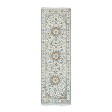 Fine Oriental Wool Hand Knotted Rug Ivory Ivory 2.7X8.1 -O065989