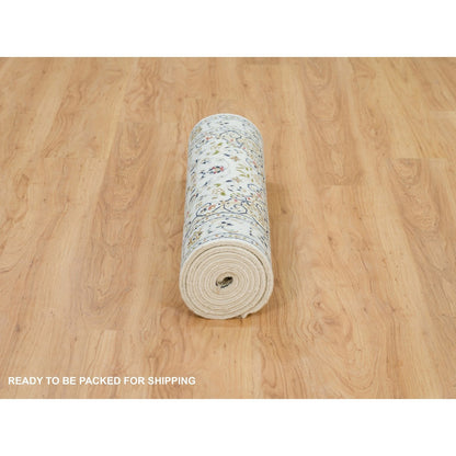 Fine Oriental Wool Hand Knotted Rug Ivory Ivory 2.7X8.1 -O065989