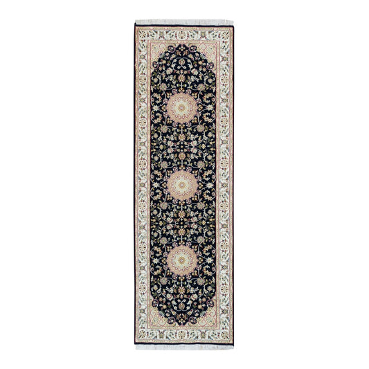 Fine Oriental Wool Hand Knotted Rug Blue Ivory 2.6X8.1 -O065991