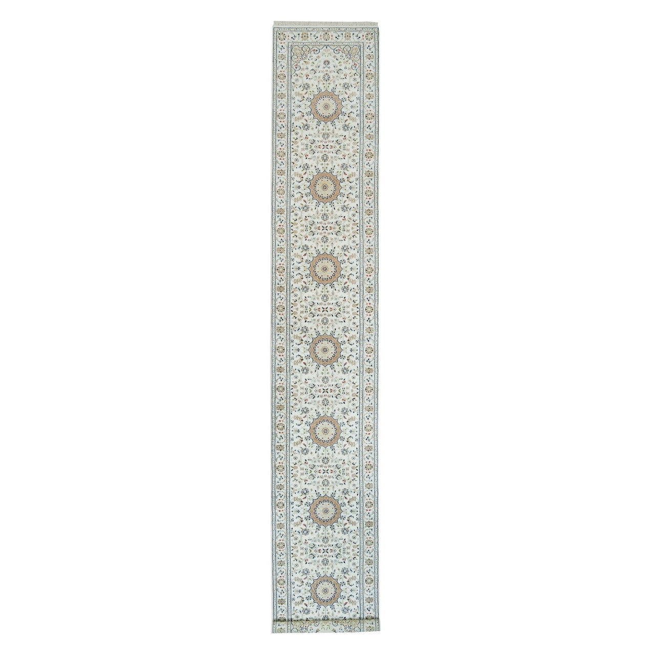 Fine Oriental Wool Hand Knotted Rug Ivory Ivory 2.8X16.7 -O065993
