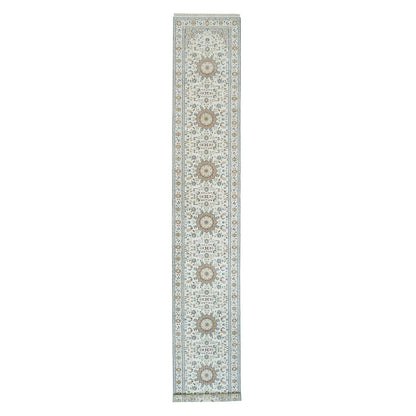 Fine Oriental Wool Hand Knotted Rug Ivory Ivory 2.8X16.7 -O065993