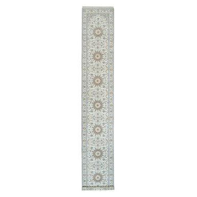 Fine Oriental Wool Hand Knotted Rug Ivory Ivory 2.8X16.7 -O065993