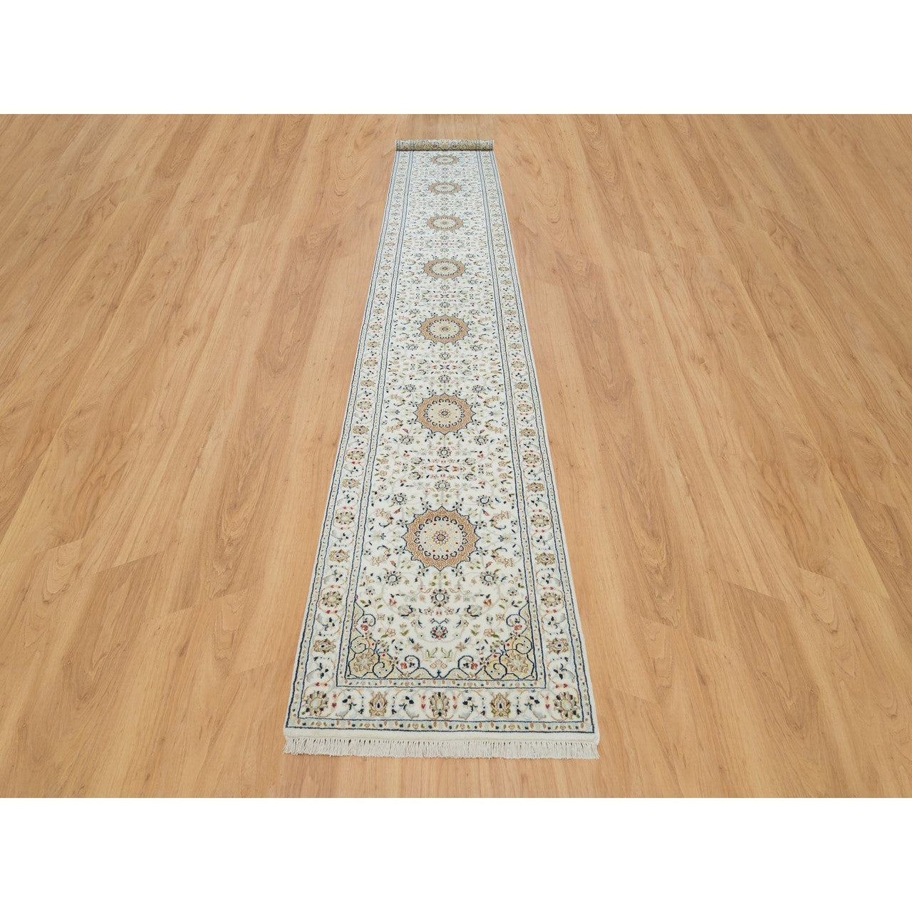 Fine Oriental Wool Hand Knotted Rug Ivory Ivory 2.8X16.7 -O065993