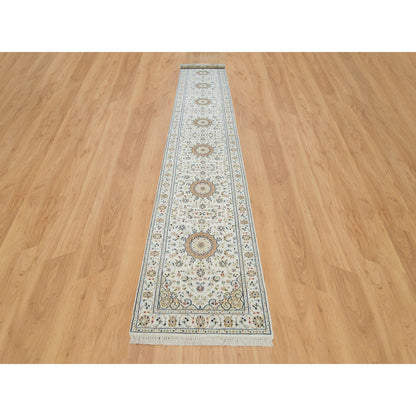Fine Oriental Wool Hand Knotted Rug Ivory Ivory 2.8X16.7 -O065993