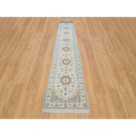 Fine Oriental Wool Hand Knotted Rug Ivory Ivory 2.8X16.7 -O065993