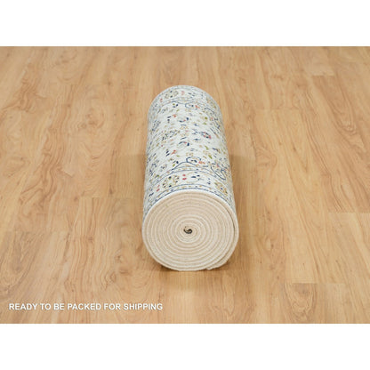 Fine Oriental Wool Hand Knotted Rug Ivory Ivory 2.8X16.7 -O065993