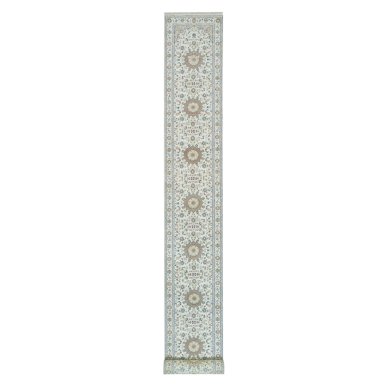 Fine Oriental Wool Hand Knotted Rug Ivory Ivory 2.6X20.6 -O065994