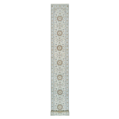 Fine Oriental Wool Hand Knotted Rug Ivory Ivory 2.6X20.6 -O065994