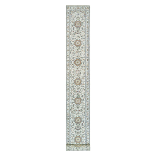 Fine Oriental Wool Hand Knotted Rug Ivory Ivory 2.6X20.6 -O065994