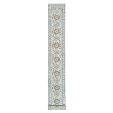 Fine Oriental Wool Hand Knotted Rug Ivory Ivory 2.6X20.6 -O065994