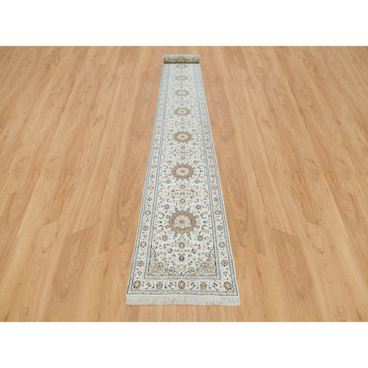 Fine Oriental Wool Hand Knotted Rug Ivory Ivory 2.6X20.6 -O065994