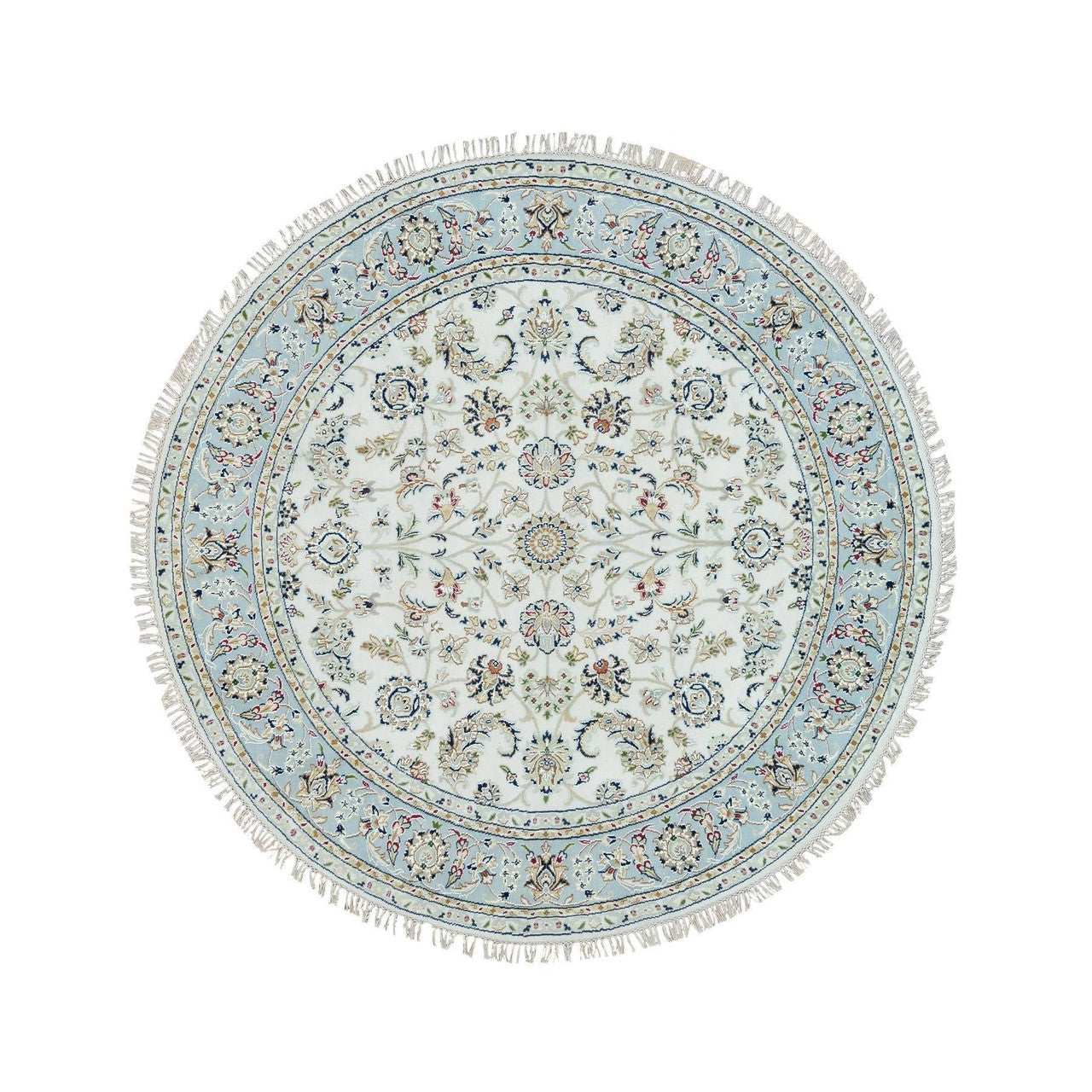 Fine Oriental Wool Hand Knotted Rug Ivory Blue 6.1X6.1 -O065995