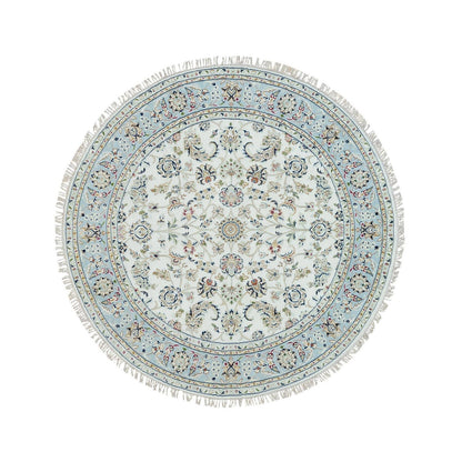 Fine Oriental Wool Hand Knotted Rug Ivory Blue 6.1X6.1 -O065995