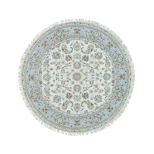 Fine Oriental Wool Hand Knotted Rug Ivory Blue 6.1X6.1 -O065995