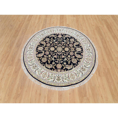 Fine Oriental Wool Hand Knotted Rug Blue Ivory 6.0X6.0 -O065996