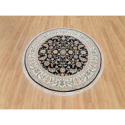 Fine Oriental Wool Hand Knotted Rug Blue Ivory 6.0X6.0 -O065996