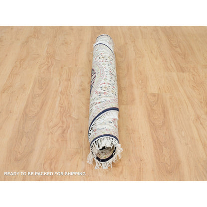 Fine Oriental Wool Hand Knotted Rug Blue Ivory 6.0X6.0 -O065996