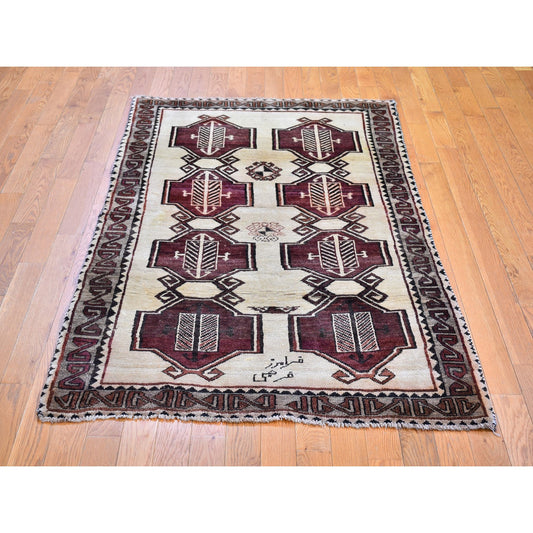 Persian Wool Hand Knotted Rug Ivory Gray 3.7X6.0 -O066017