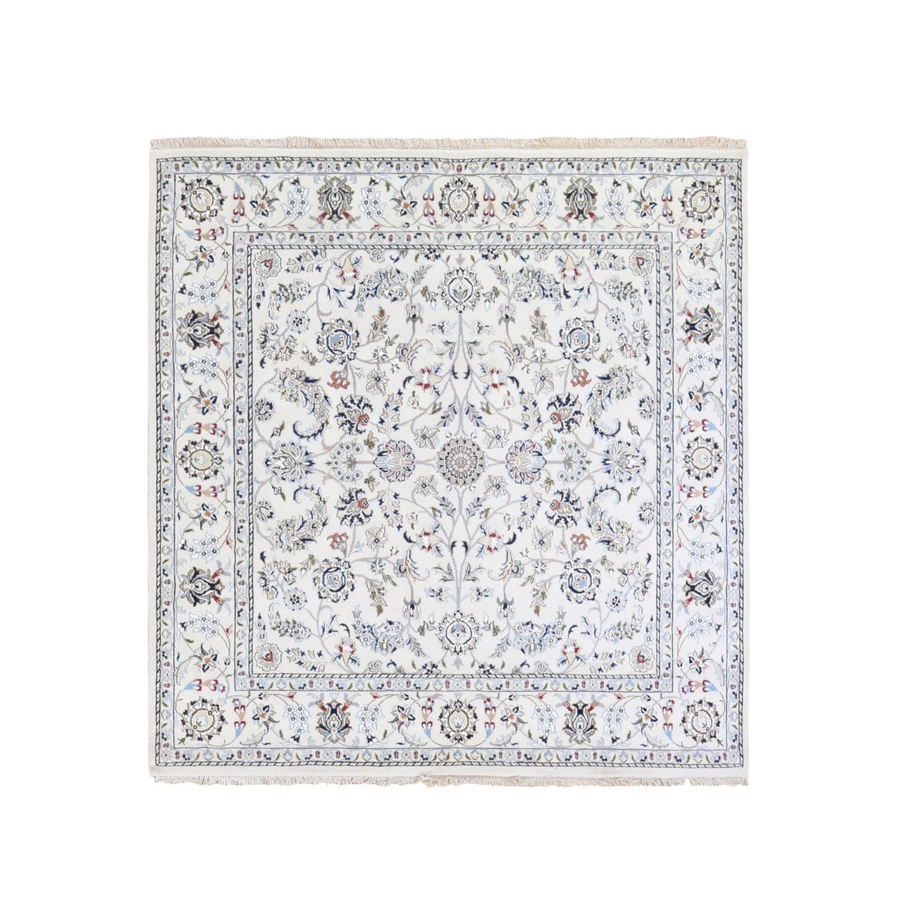 Fine Oriental Wool Hand Knotted Rug Ivory Ivory 6.1X6.1 -O066024
