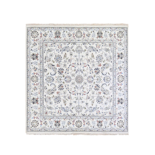 Fine Oriental Wool Hand Knotted Rug Ivory Ivory 6.1X6.1 -O066024