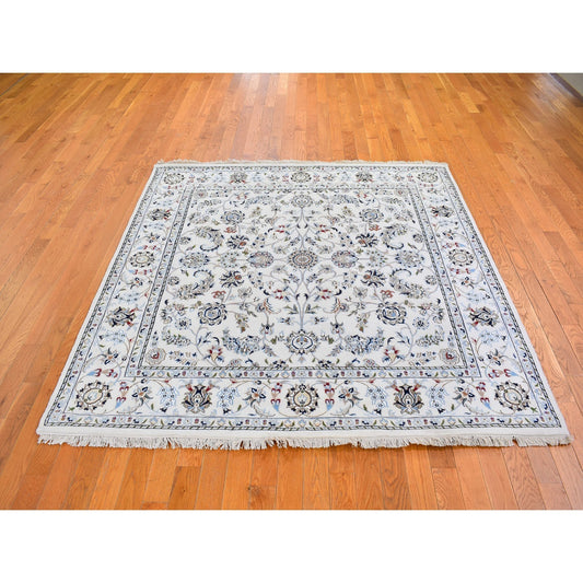 Fine Oriental Wool Hand Knotted Rug Ivory Ivory 6.1X6.1 -O066024