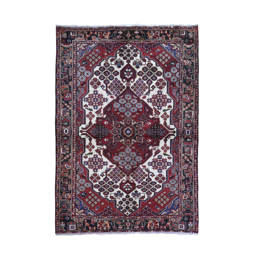 Persian Wool Hand Knotted Rug Ivory Charcoal Black 5.1X7.2 -O066032