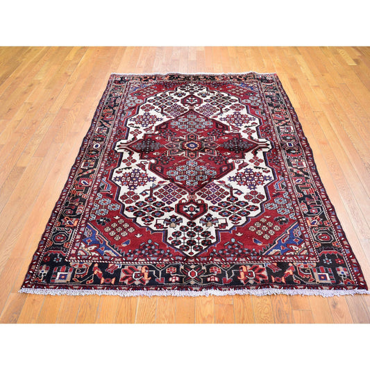 Persian Wool Hand Knotted Rug Ivory Charcoal Black 5.1X7.2 -O066032