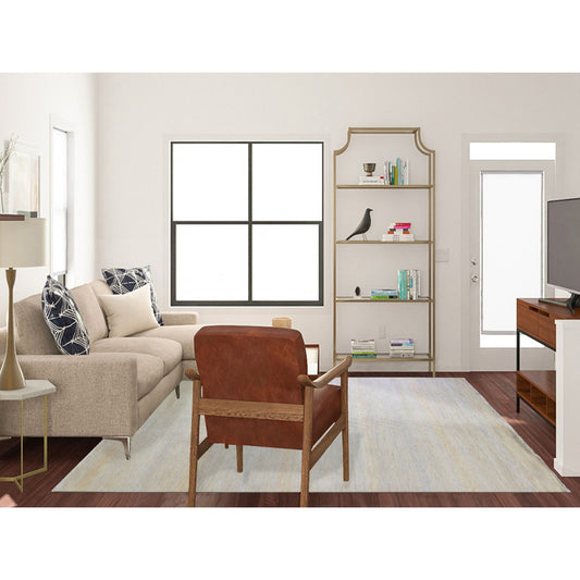 Modern and Contemporary Wool & Silk Hand Knotted Rug Yellow No Border 8.1X9.8 -O066056