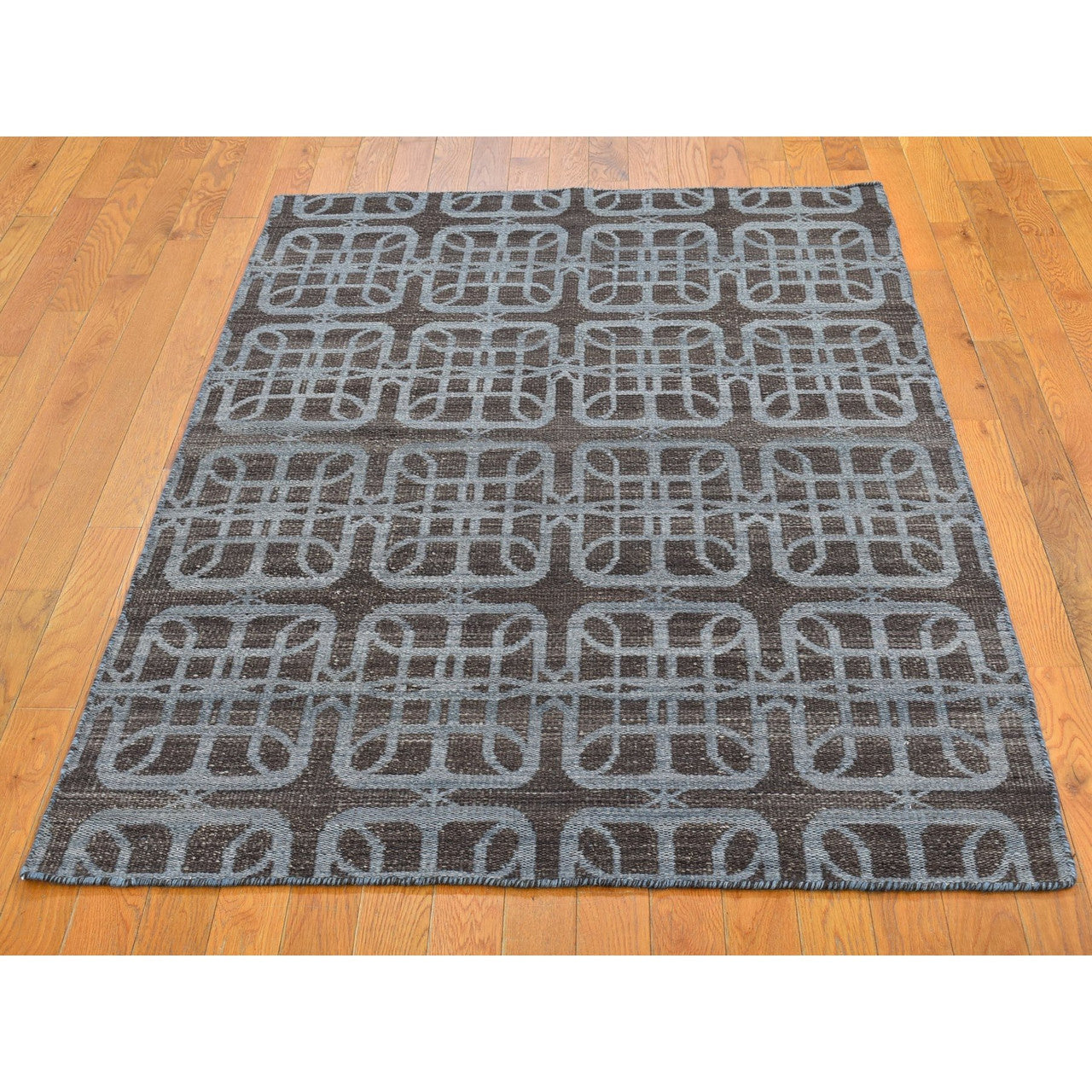 Flat Weave Wool Hand Woven Rug Brown No Border 4.0X6.0 -O066067