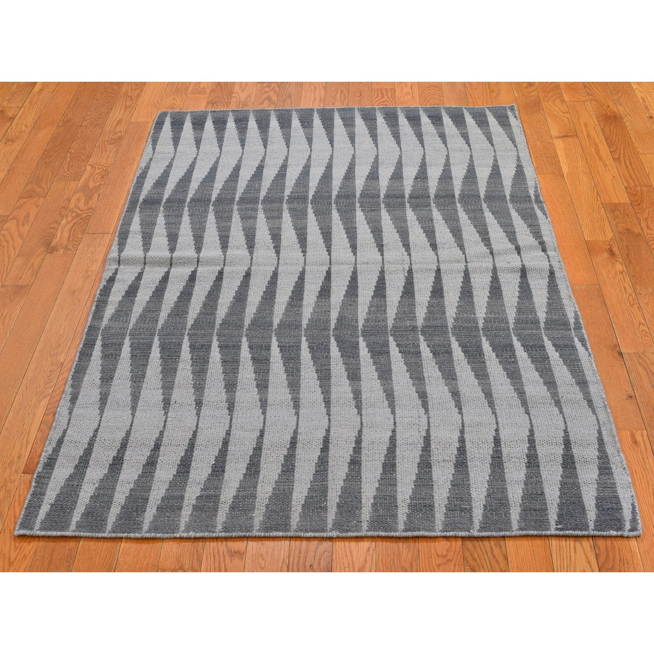 Flat Weave Wool Hand Woven Rug Grey No Border 4.0X5.10 -O066079