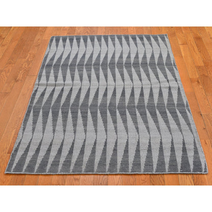 Flat Weave Wool Hand Woven Rug Grey No Border 4.0X5.10 -O066079