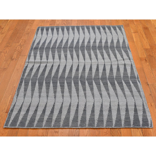 Flat Weave Wool Hand Woven Rug Grey No Border 4.0X5.10 -O066079