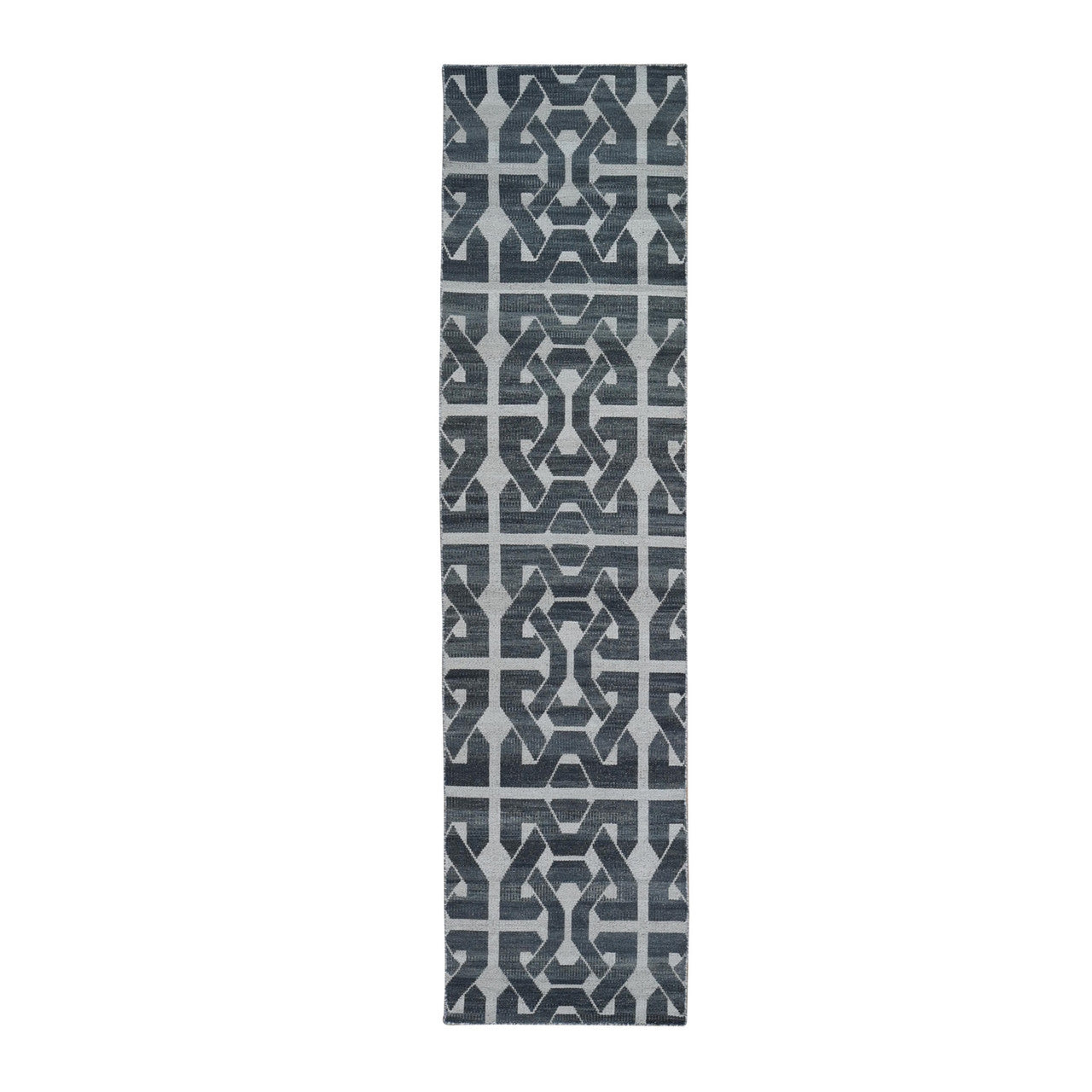 Flat Weave Wool Hand Woven Rug Grey No Border 2.7X10.0 -O066089