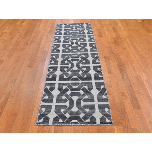 Flat Weave Wool Hand Woven Rug Grey No Border 2.7X10.0 -O066089