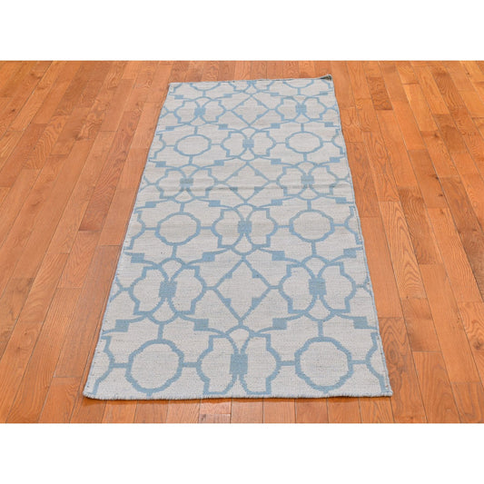 Flat Weave Wool Hand Knotted Rug Blue No Border 2.8X7.10 -O066094