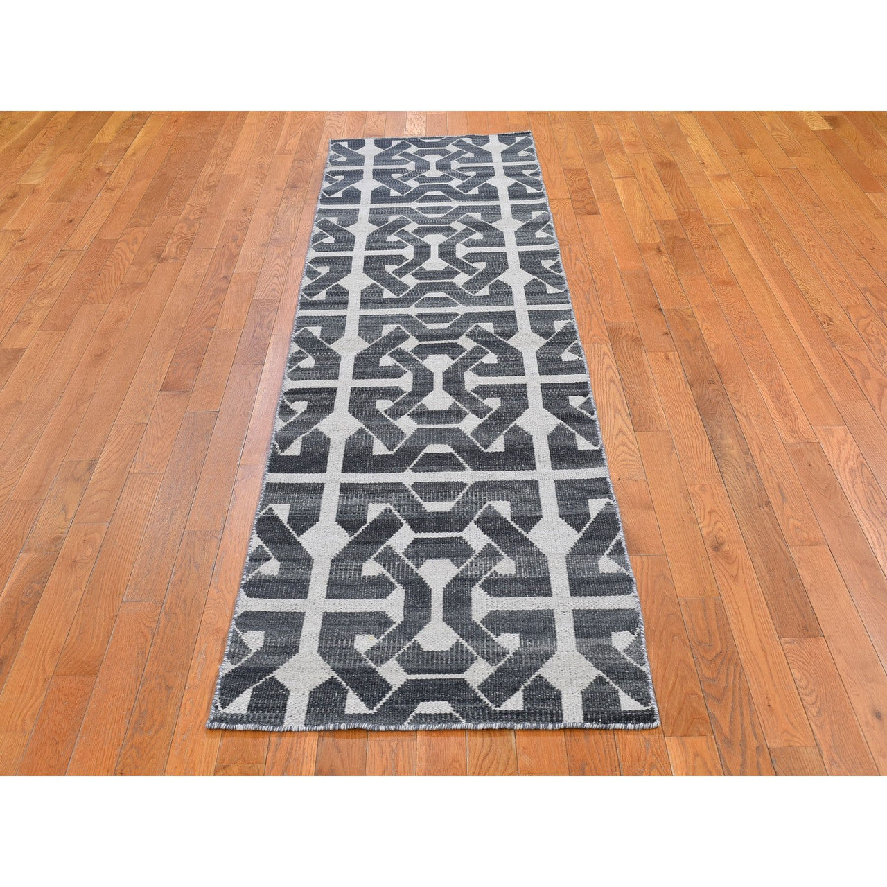 Flat Weave Wool Hand Woven Rug Grey No Border 2.7X10.0 -O066098