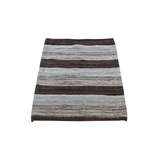 Flat Weave Wool Hand Woven Rug Brown No Border 2.0X3.1 -O066144