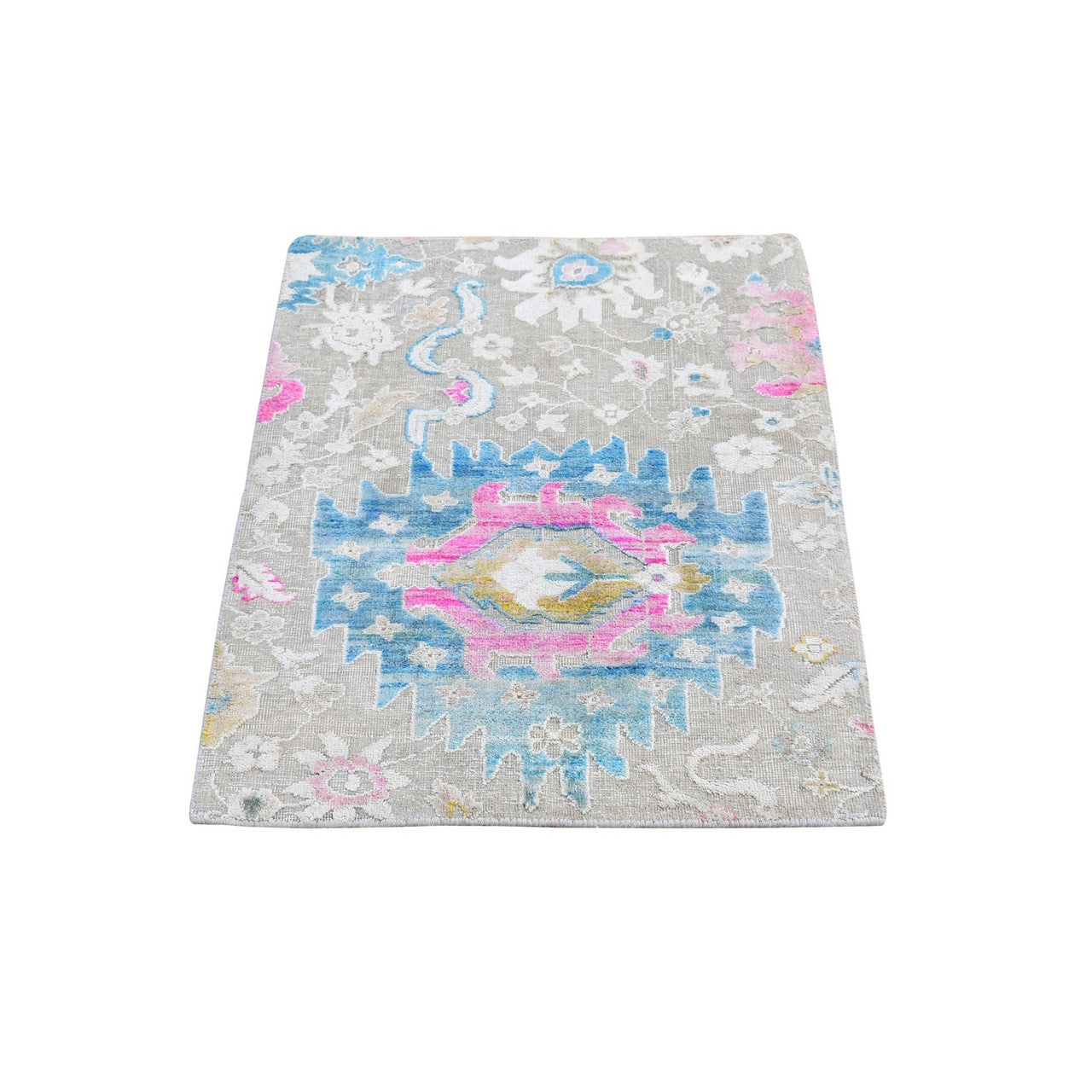 Gray 2'1" x 3'0" Transitional & Sari Hand knotted Wool/Silk Rug - Sku: O066146