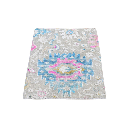 Transitional Wool & Sari Silk Hand Knotted Rug Grey No Border 2.1X3.0 -O066146