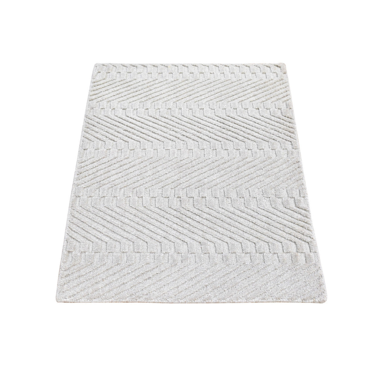 Ivory 2'1" x 3'1" Modern and Contemporary Handloom Wool/Silk Rug - Sku: O066147
