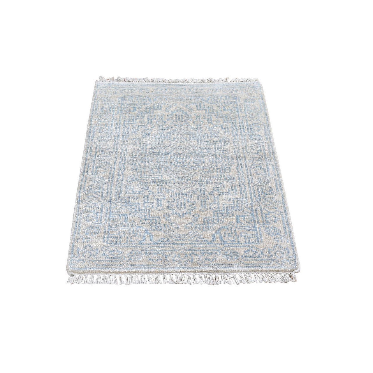 Ivory 2'1" x 3'1" Transitional Hand knotted Wool/Silk Rug - Sku: O066148