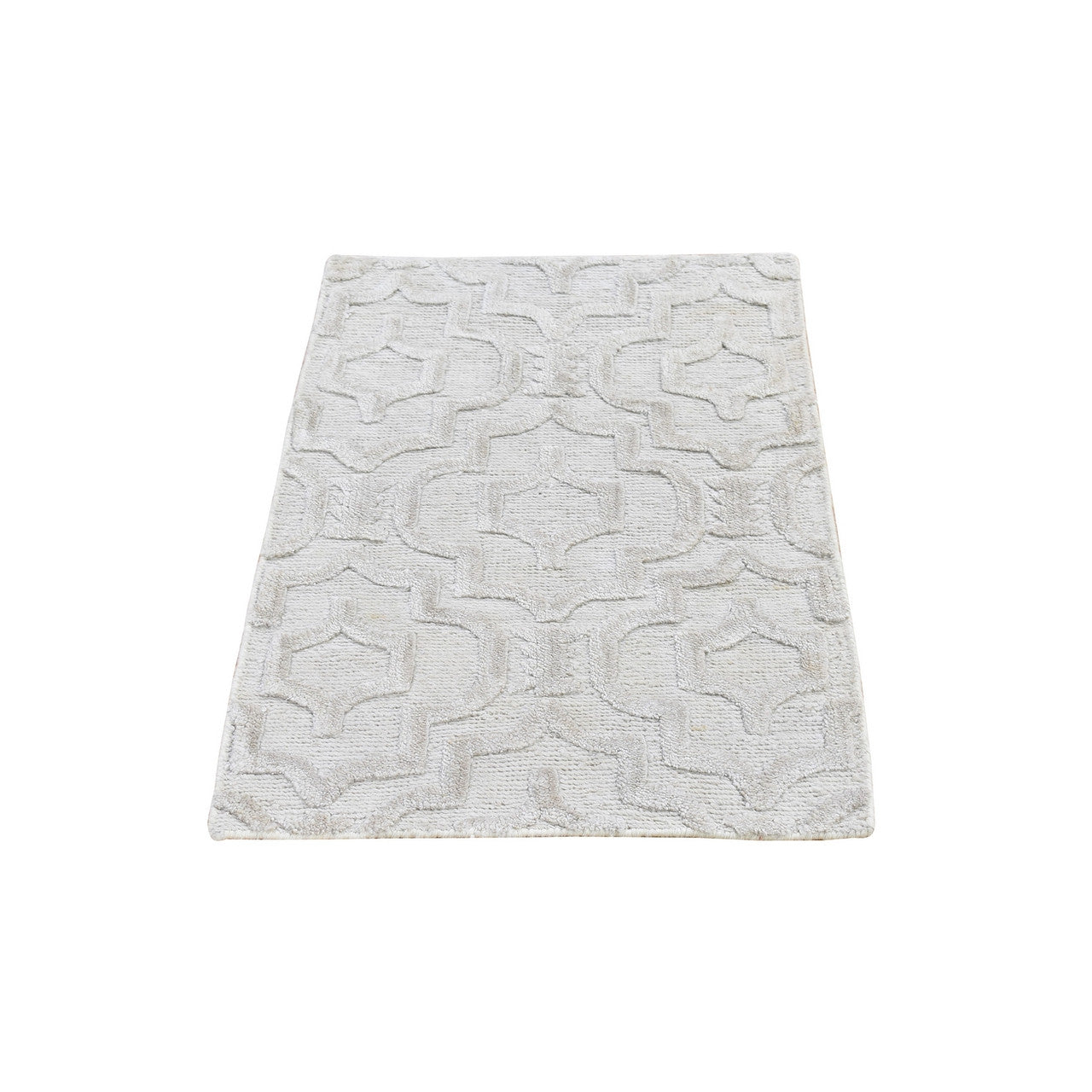 Ivory 2'0" x 2'10" Modern and Contemporary Hand knotted Wool Rug - Sku: O066159
