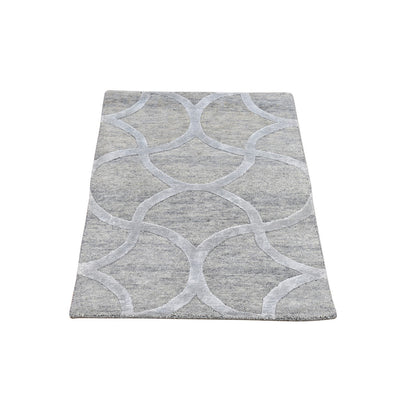 Modern and Contemporary Wool & Silk Hand Knotted Rug Grey No Border 2.0X2.10 -O066163