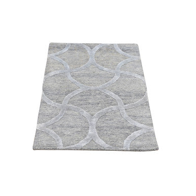 Modern and Contemporary Wool & Silk Hand Knotted Rug Grey No Border 2.0X2.10 -O066163